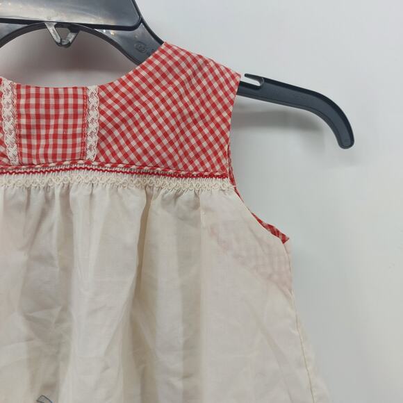 Vtg Girls Red White Gingham Baby Dress Smocked Sleeveless - Picture 7 of 15